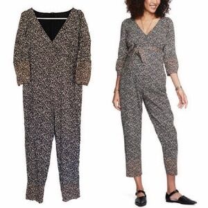 HATCH Maternity Sabrina Jumpsuit Cotton Black Blossom Ditsy Floral LS Size 0/XS